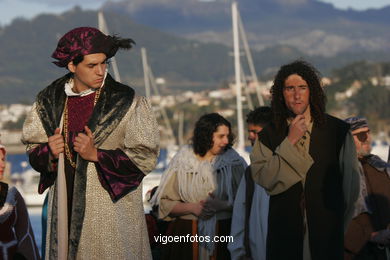 Escenograf�a del "Desembarco da carabela Pinta coa nova do Descubrimento". Fiesta de la Arribada - Baiona. 