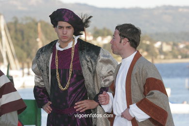 Escenograf�a del "Desembarco da carabela Pinta coa nova do Descubrimento". Fiesta de la Arribada - Baiona. 