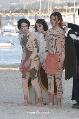 Escenograf�a del "Desembarco da carabela Pinta coa nova do Descubrimento". Fiesta de la Arribada - Baiona. 
