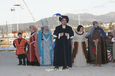 Escenograf�a del "Desembarco da carabela Pinta coa nova do Descubrimento". Fiesta de la Arribada - Baiona. 