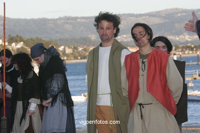 Escenografía del "Desembarco da carabela Pinta coa nova do Descubrimento". Fiesta de la Arribada - Baiona.