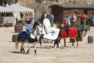 Torneo de justas, tiro de venablos y derribo del estafermo en la playa de Ribeira. Fiesta de la arribada - Baiona.