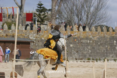 Torneo de justas, tiro de venablos y derribo del estafermo en la playa de Ribeira. Fiesta de la arribada - Baiona. 