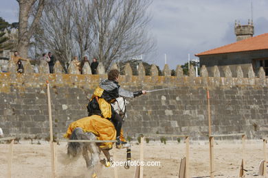 Torneo de justas, tiro de venablos y derribo del estafermo en la playa de Ribeira. Fiesta de la arribada - Baiona. 