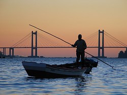 Barquero y puente de Rande