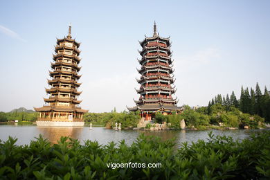 Pagodas in Lake Shanshu.. 