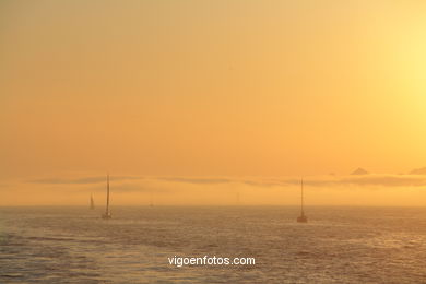 SUNSET & SUNRISE. VIGO BAY. SEA AND LANDSCAPES. SHIP